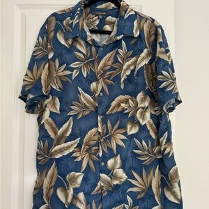 Croft & Barrow men’s causal vacation Hawaiian leaf print button shirt top 2XL